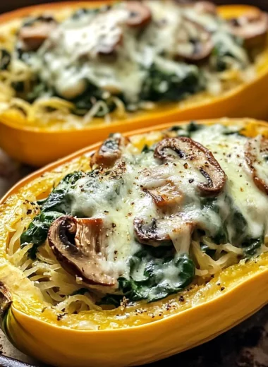 Creamy Spinach and Mushroom Stuffed Spaghetti Squash