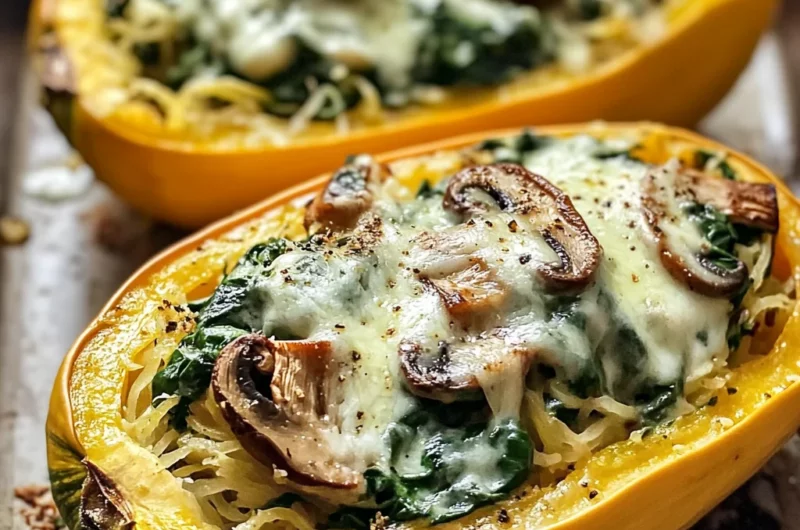 Creamy Spinach and Mushroom Stuffed Spaghetti Squash