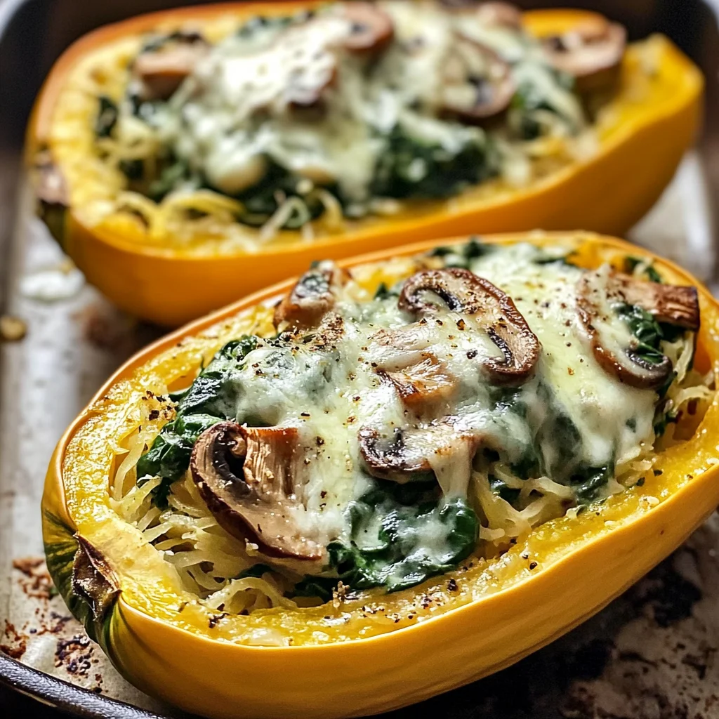 Creamy Spinach and Mushroom Stuffed Spaghetti Squash