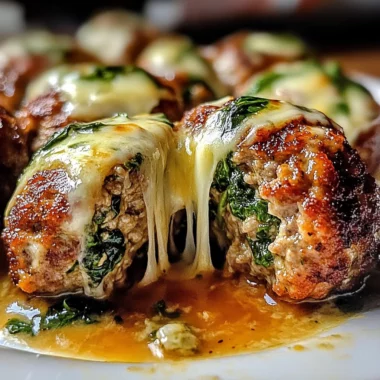 Spinach Garlic Meatballs Stuffed with Mozzarella