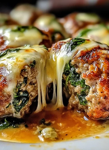 Spinach Garlic Meatballs Stuffed with Mozzarella