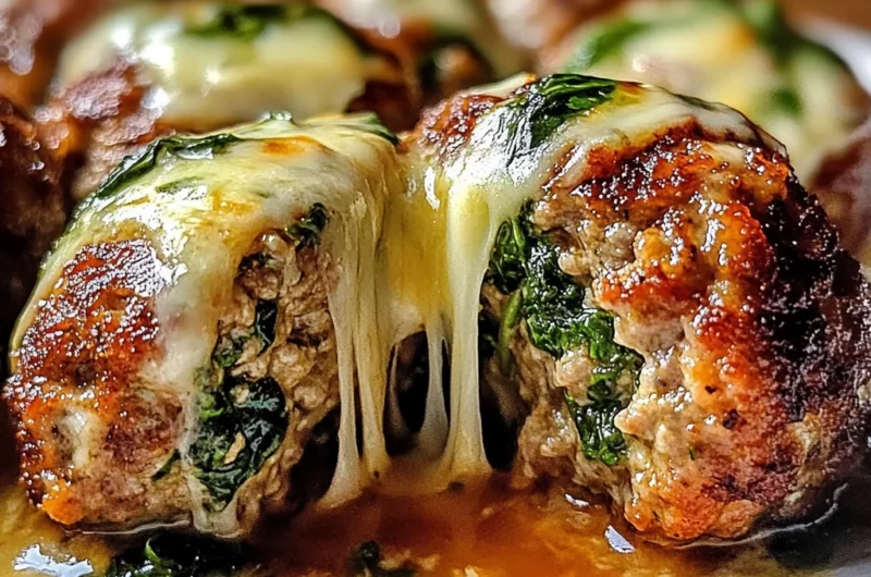 Spinach Garlic Meatballs Stuffed with Mozzarella