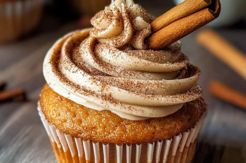 Vanilla Chai Pumpkin Latte Cupcakes with Cinnamon Brown Sugar Frosting
