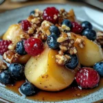 Baked Pears with Berries, Honey, Walnuts & Blue Cheese