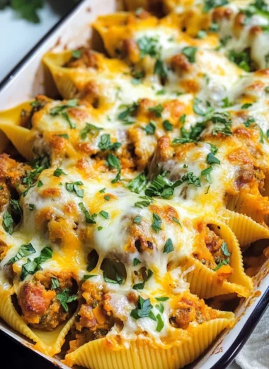 Cheesy Pumpkin and Spicy Sausage Stuffed Shells