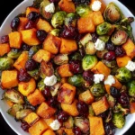 Cranberry-Glazed Roasted Butternut Squash, Brussels Sprouts, and Sweet Potato Salad