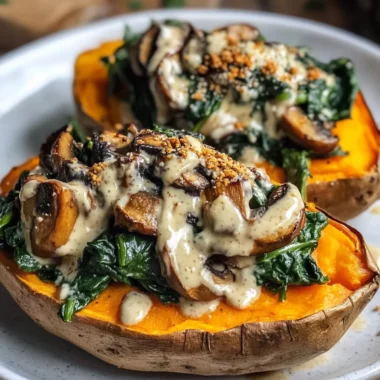 Creamy Mushroom and Spinach Stuffed Sweet Potatoes