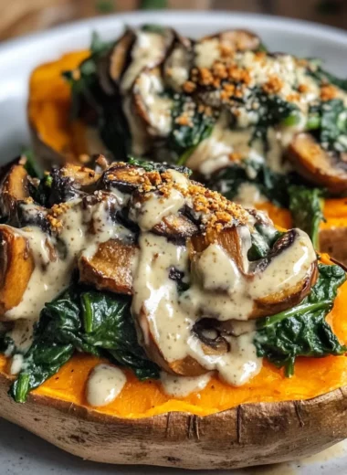 Creamy Mushroom and Spinach Stuffed Sweet Potatoes
