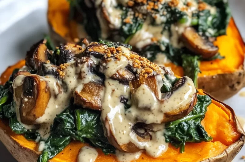 Creamy Mushroom and Spinach Stuffed Sweet Potatoes