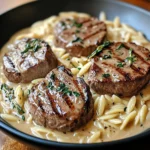 Creamy beef Tenderloin Medallions with Orzo