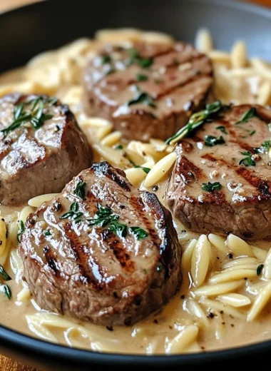 Creamy beef Tenderloin Medallions with Orzo