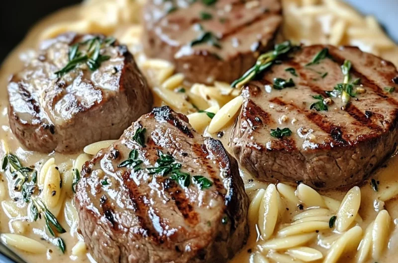 Creamy beef Tenderloin Medallions with Orzo