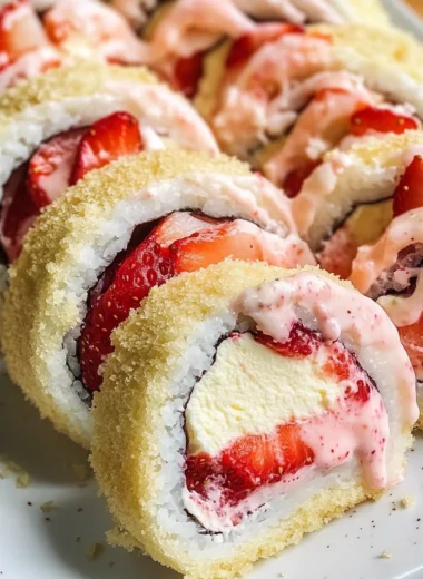 Creative & Cute Strawberry Shortcake Sushi Roll Dessert Recipe