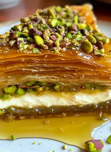 Honey Pistachio Baklava Cheesecake