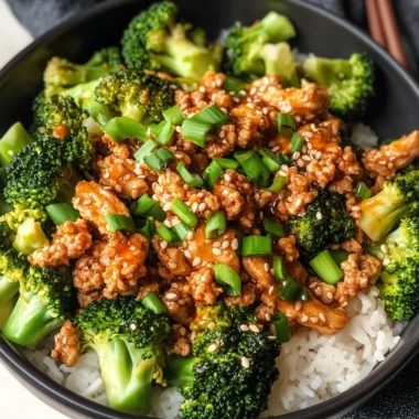 Honey Sriracha Ground Chicken and Broccoli