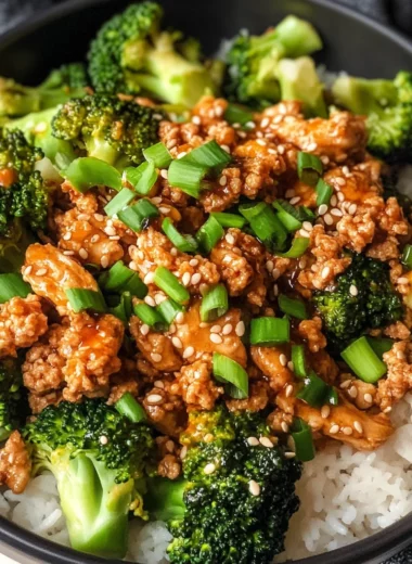Honey Sriracha Ground Chicken and Broccoli