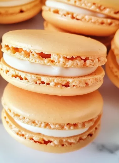 Peach Macarons with Fresh Peaches and Cream