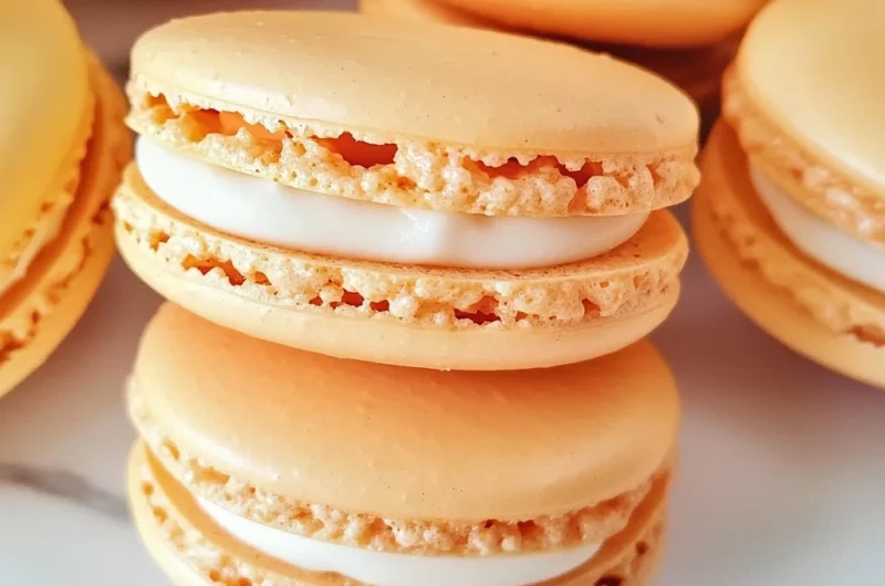 Peach Macarons with Fresh Peaches and Cream