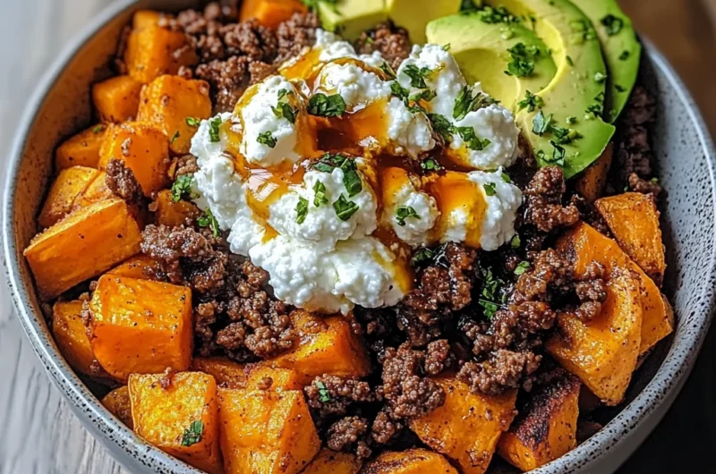 Sweet Potato Beef Bowl with Hot Honey and Cottage Cheese Recipe (Viral TikTok Recipe!)