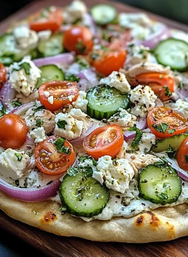 pizza topped with tzatziki sauce