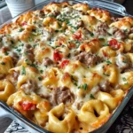 Golden Cheese Steak Tortellini Casserole