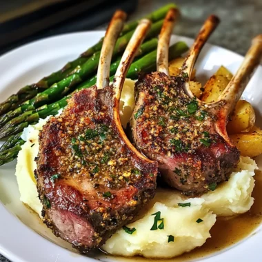 Herb-Crusted Lamb Chops with Mashed Potatoes and Asparagus