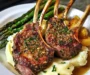 Herb-Crusted Lamb Chops with Mashed Potatoes and Asparagus