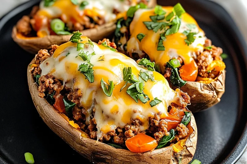 High Protein Ground Turkey Stuffed Sweet Potato