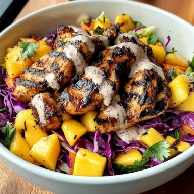 Jerk Chicken & Mango Slaw Bowls with Honey Lime Cream