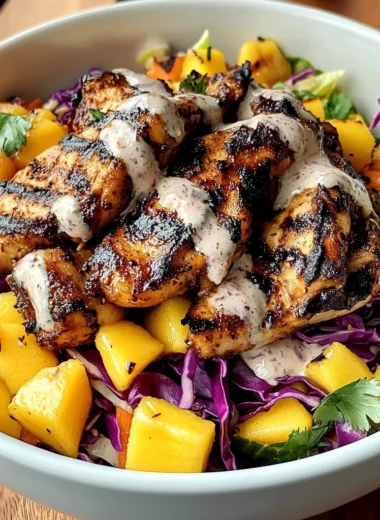 Jerk Chicken & Mango Slaw Bowls with Honey Lime Cream
