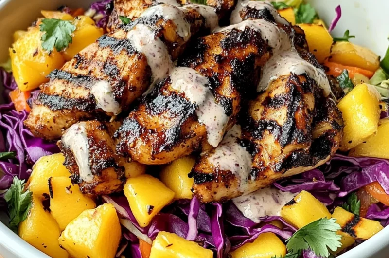 Jerk Chicken & Mango Slaw Bowls with Honey Lime Cream