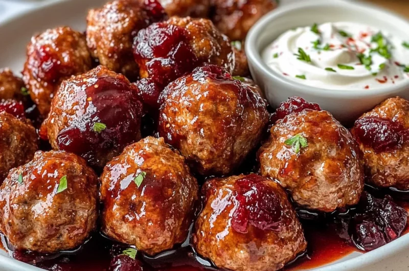 Cranberry Meatballs with Sour Cream Herb Dip
