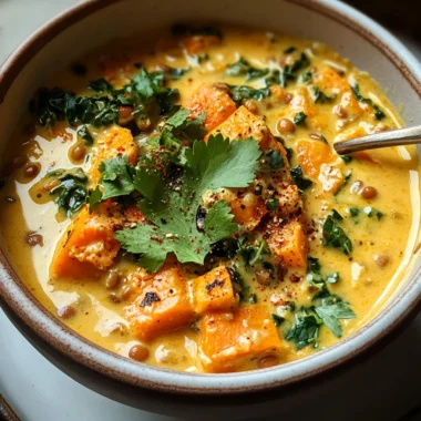 Ginger Sweet Potato and Coconut Milk Stew with Lentils and Kale