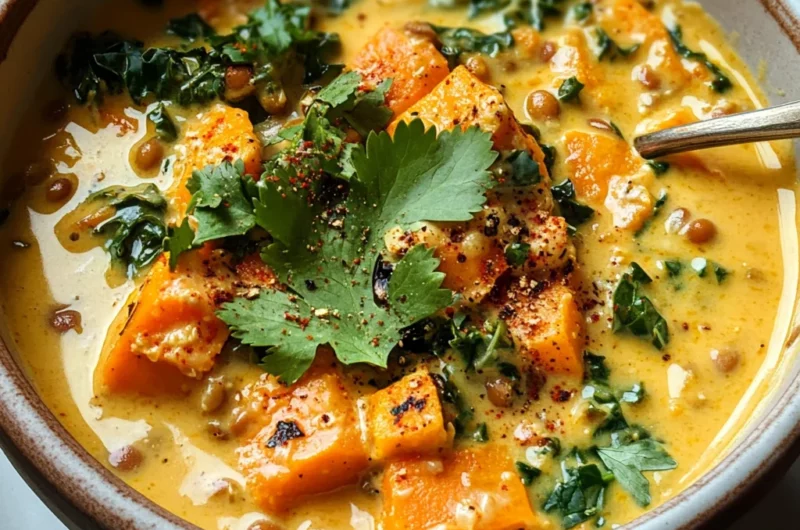Ginger Sweet Potato and Coconut Milk Stew with Lentils and Kale