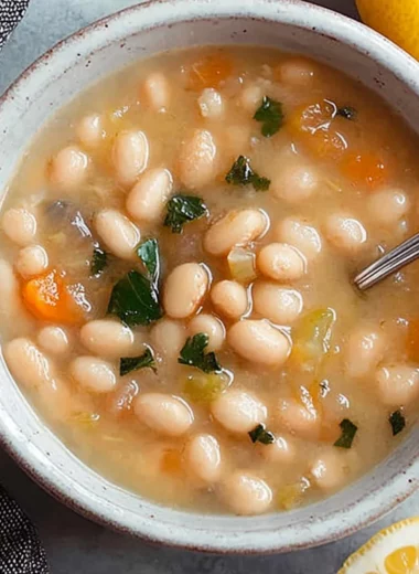Greek White Bean Soup With Garlic & Lemon