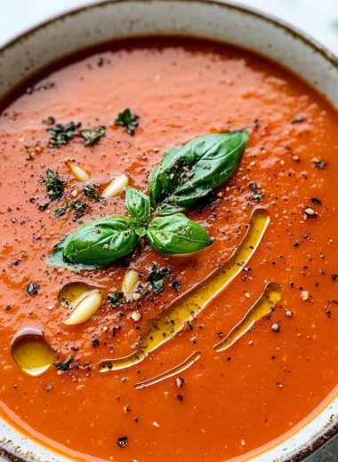 Roasted Tomato Soup with Fresh Tomatoes and Basil
