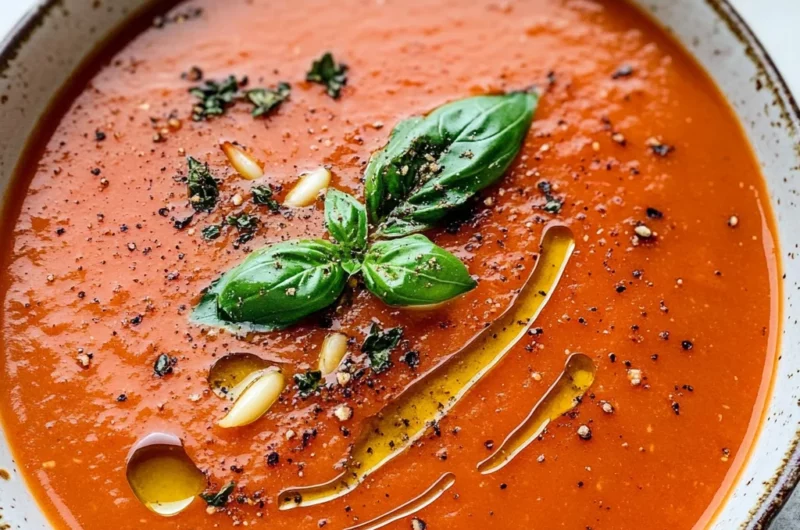Roasted Tomato Soup with Fresh Tomatoes and Basil