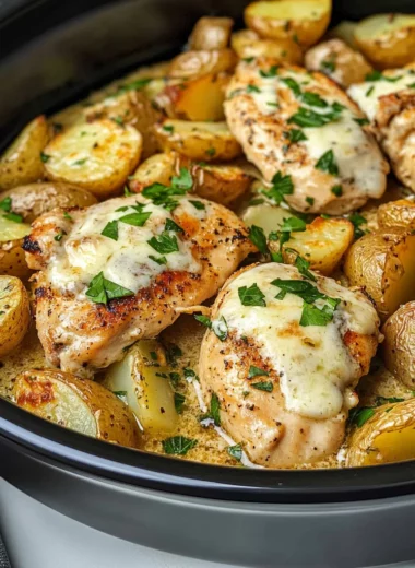 Slow Cooker Parmesan Garlic Chicken and Potatoes