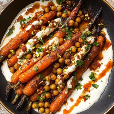 Spicy maple roast carrots with crispy chickpeas and yogurt sauce