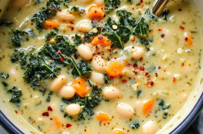 White Bean and Kale Soup Made with Cashew Cream (Dairy Free)