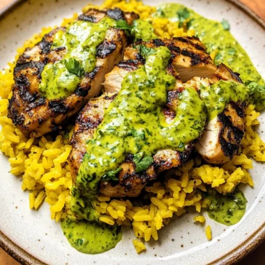 Peruvian Chicken and Rice with Green Sauce
