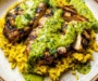 Peruvian Chicken and Rice with Green Sauce