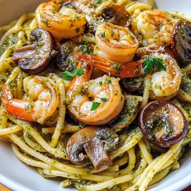 Pesto Shrimp Mushroom Pasta