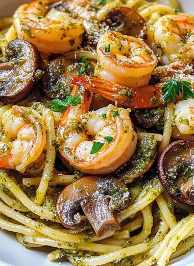 Pesto Shrimp Mushroom Pasta
