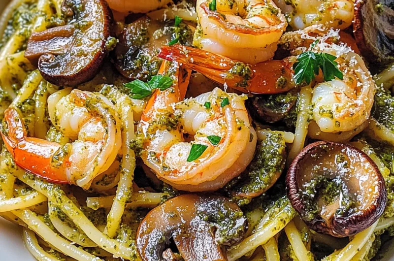 Pesto Shrimp Mushroom Pasta