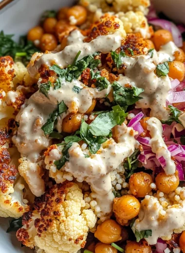 Roasted Cauliflower Salad with Tahini, Chickpeas & Pearl Couscous