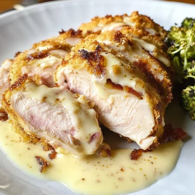 Chicken Cordon Bleu with Swiss Cheese Sauce is delicious.