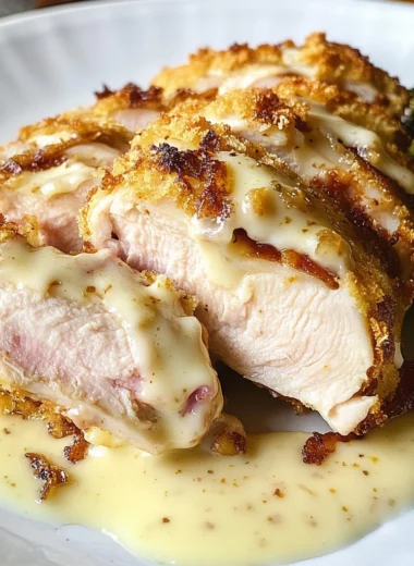 Chicken Cordon Bleu with Swiss Cheese Sauce is delicious.