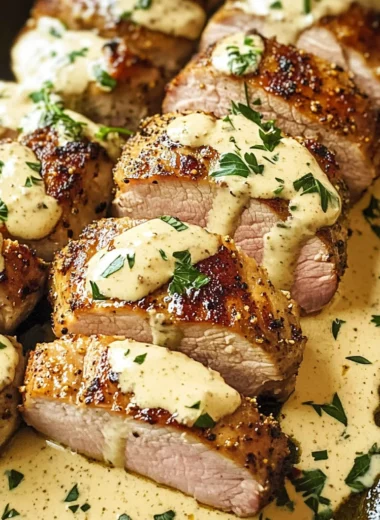Oven-Baked Pork Tenderloin with Dijon Cream Sauce
