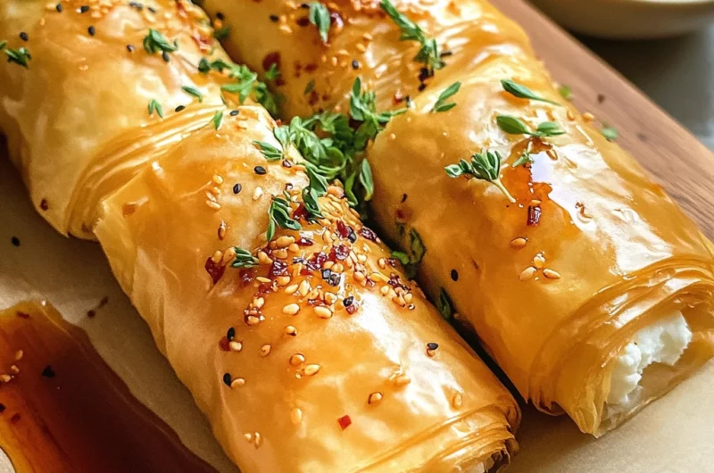 Oven Baked Feta Rolls with Chili Honey